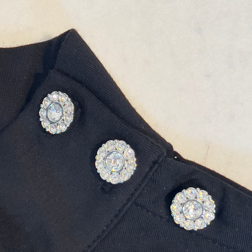 Talbots Pullover Top Woman's Large Black w/ Jeweled Button Detail Mock Neck - Picture 2 of 10